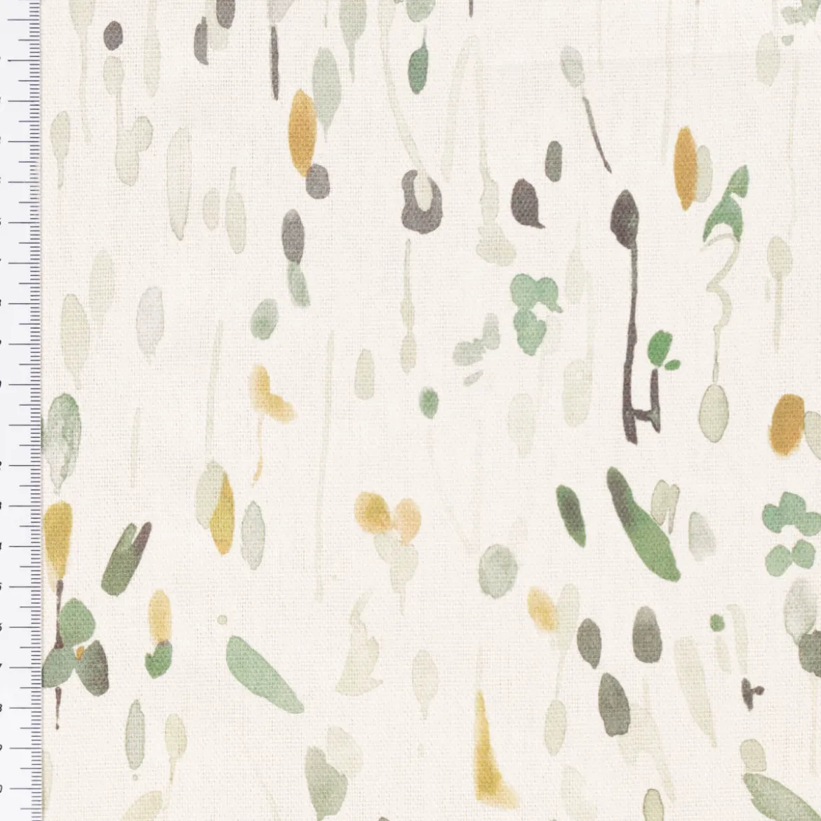 Dekostoff Baumwollstoff Halbpanama Aziza2 Aquarell Blumen Blätter ecru grün 1,40m Breite