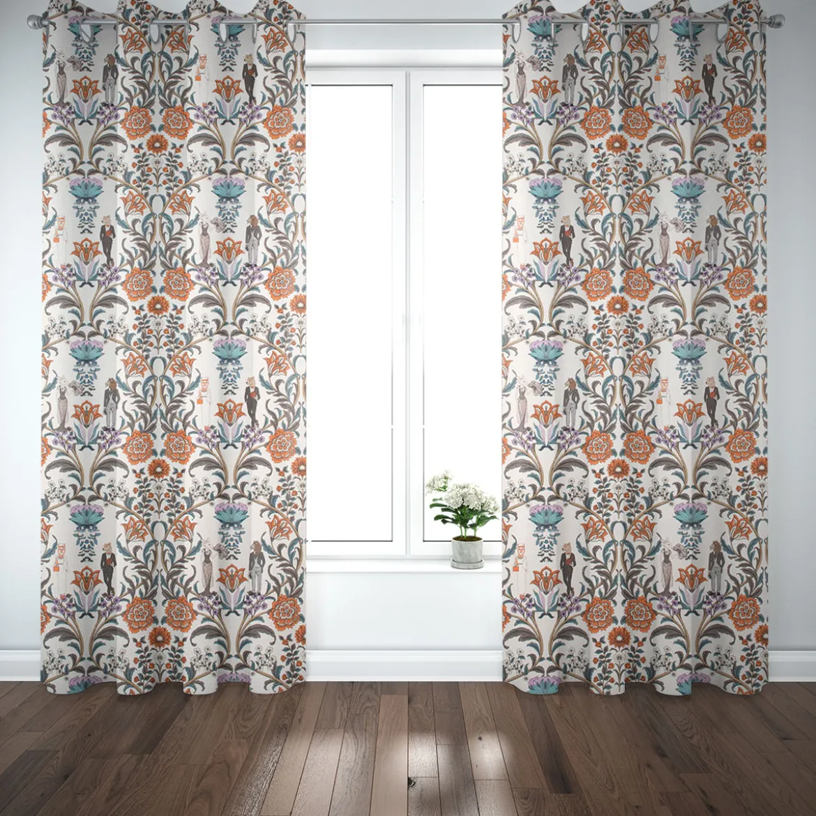 Dekostoff Baumwollstoff Halbpanama Digitaldruck Blumen Ornamente Tiere weiß bunt 1,40m Breite