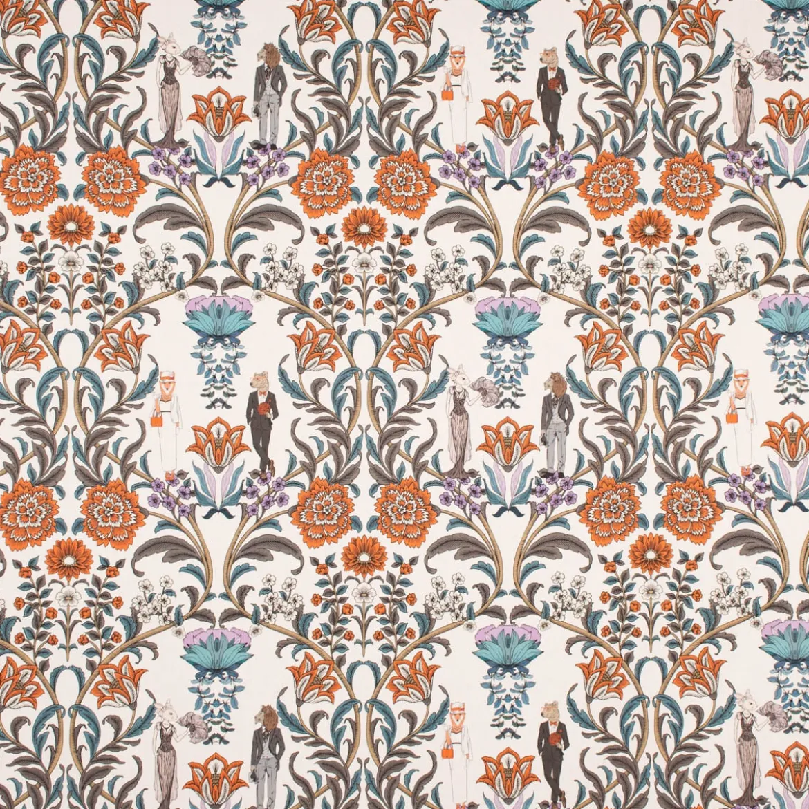 Dekostoff Baumwollstoff Halbpanama Digitaldruck Blumen Ornamente Tiere weiß bunt 1,40m Breite