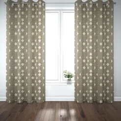 Dekostoff Baumwollstoff Halbpanama Navani3 Art Deco Geometrie khakigrün gold beige 1,40m Breite