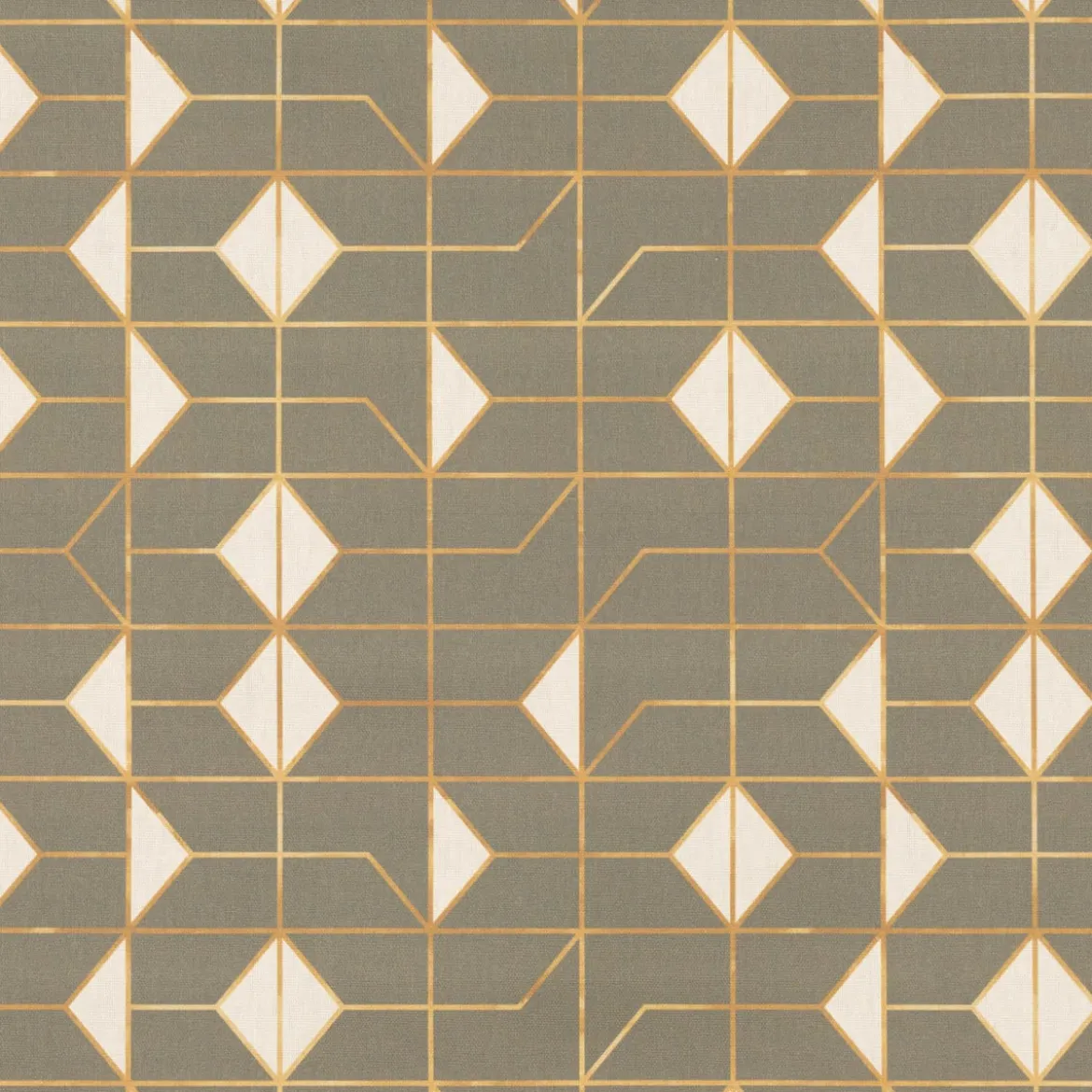 Dekostoff Baumwollstoff Halbpanama Navani3 Art Deco Geometrie khakigrün gold beige 1,40m Breite