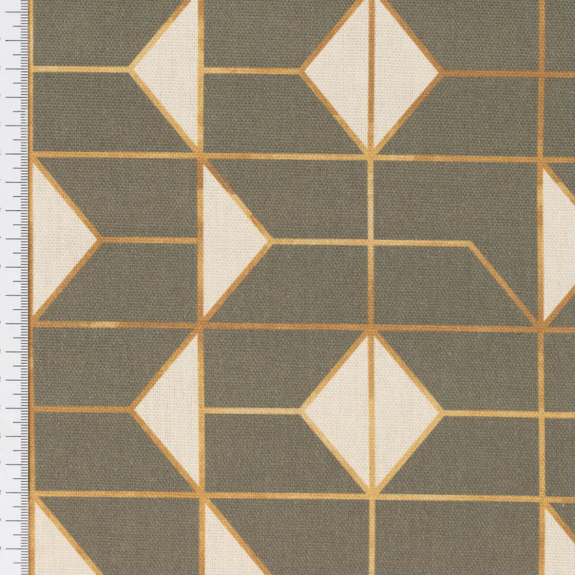 Dekostoff Baumwollstoff Halbpanama Navani3 Art Deco Geometrie khakigrün gold beige 1,40m Breite