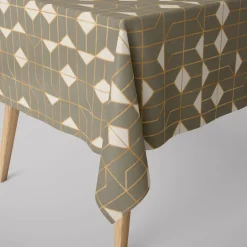 Dekostoff Baumwollstoff Halbpanama Navani3 Art Deco Geometrie khakigrün gold beige 1,40m Breite
