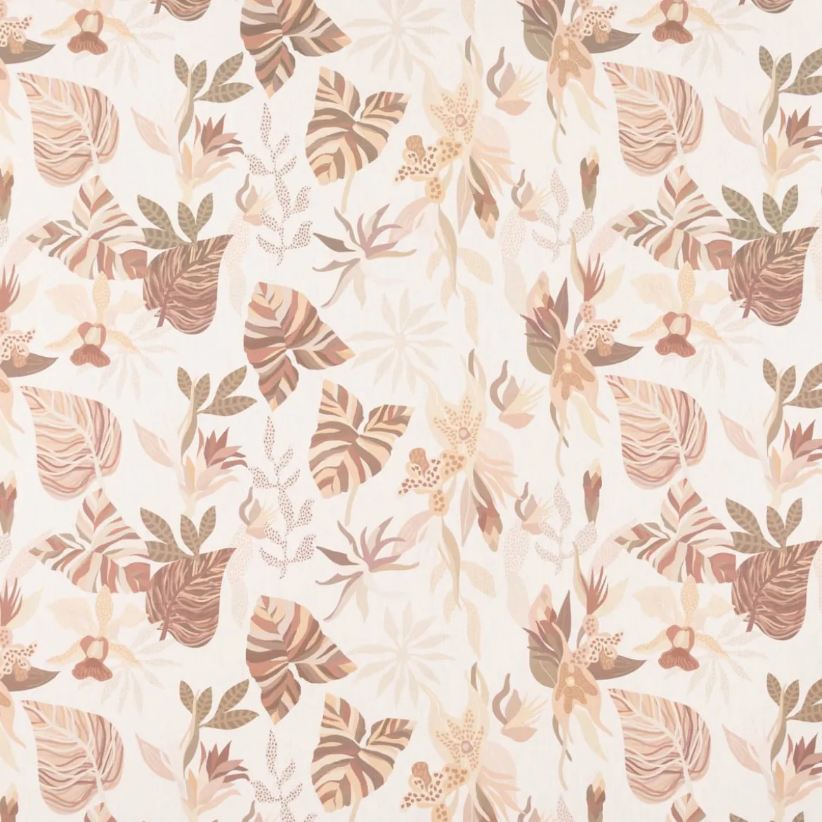 Dekostoff Baumwollstoff Halbpanama Enys1 Soft Blätter ecru beige braun 1,40m Breite