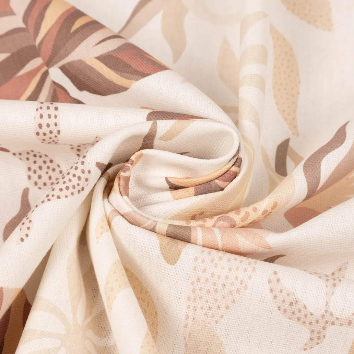 Dekostoff Baumwollstoff Halbpanama Enys1 Soft Blätter ecru beige braun 1,40m Breite