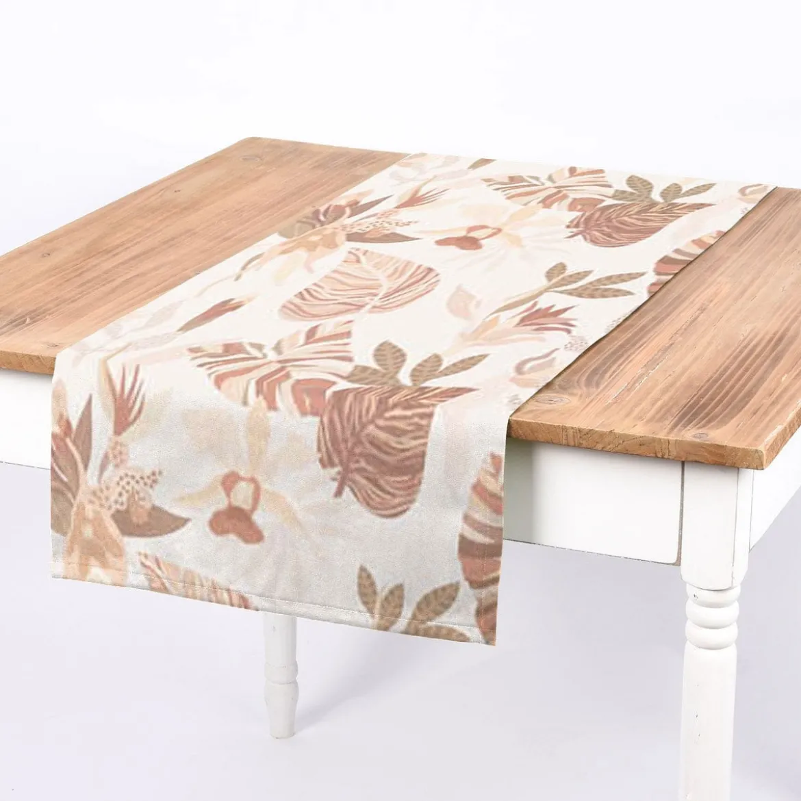 Dekostoff Baumwollstoff Halbpanama Enys1 Soft Blätter ecru beige braun 1,40m Breite