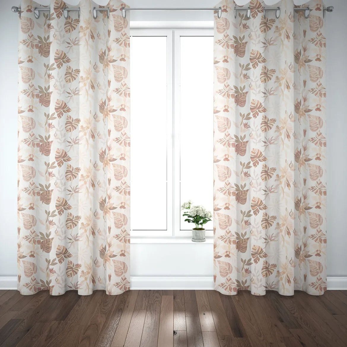 Dekostoff Baumwollstoff Halbpanama Enys1 Soft Blätter ecru beige braun 1,40m Breite