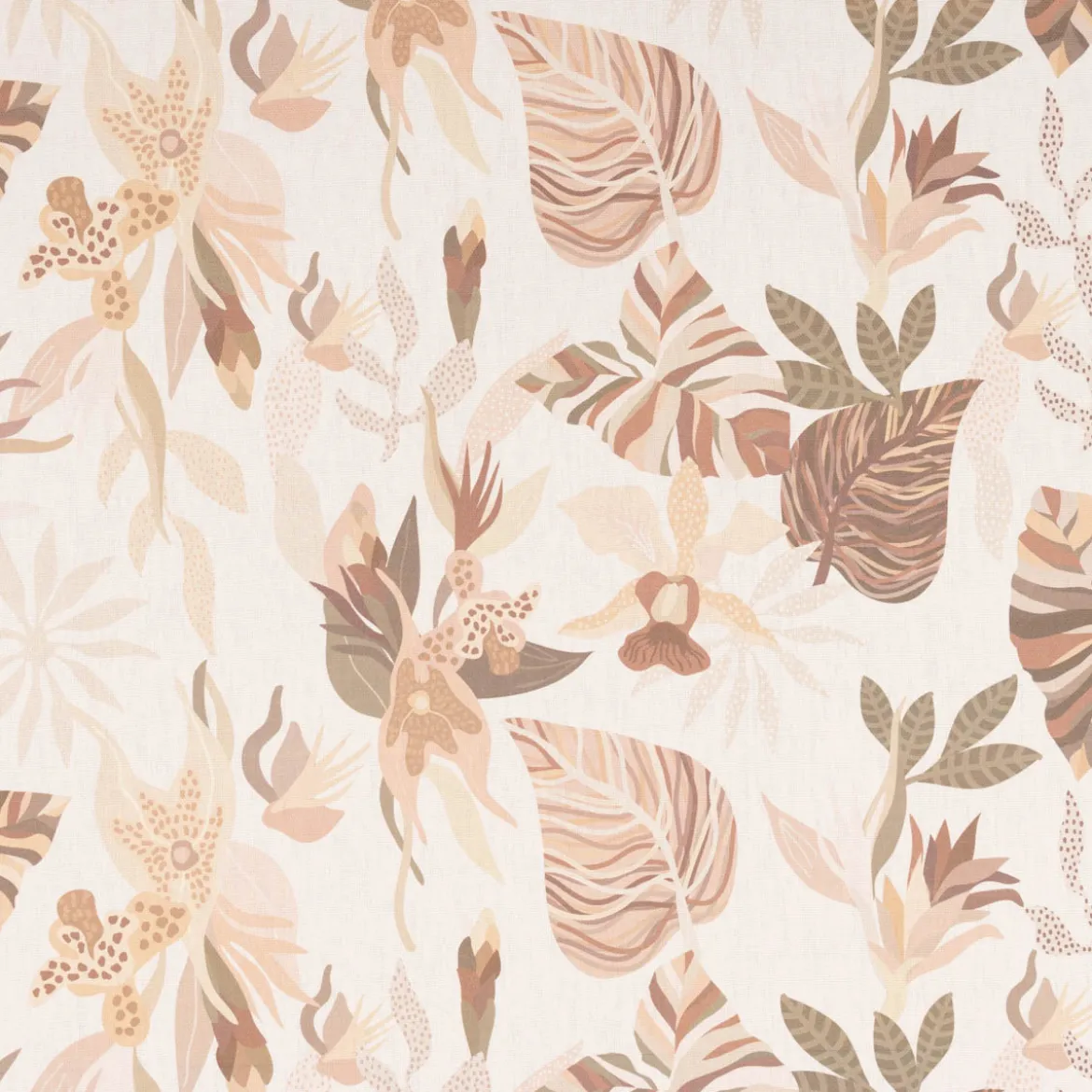Dekostoff Baumwollstoff Halbpanama Enys1 Soft Blätter ecru beige braun 1,40m Breite