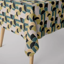 Dekostoff Baumwollstoff Halbpanama Digitaldruck Retroformen Geometrie grün blau 1,40m Breite