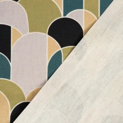 Dekostoff Baumwollstoff Halbpanama Digitaldruck Retroformen Geometrie grün blau 1,40m Breite