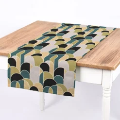 Dekostoff Baumwollstoff Halbpanama Digitaldruck Retroformen Geometrie grün blau 1,40m Breite