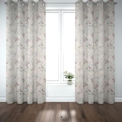 Dekostoff Baumwollstoff Halbpanama Digitaldruck Allover Blumenwiese weiß lila 1,40m Breite