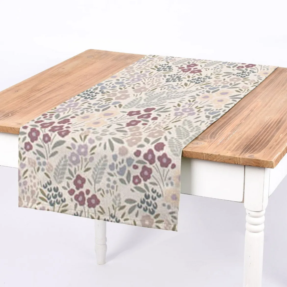 Dekostoff Baumwollstoff Halbpanama Digitaldruck Allover Blumenwiese weiß lila 1,40m Breite