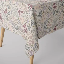 Dekostoff Baumwollstoff Halbpanama Digitaldruck Allover Blumenwiese weiß lila 1,40m Breite