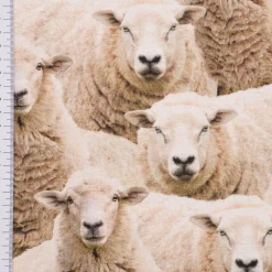 Dekostoff Baumwollstoff Halbpanama Sheep Flock Schafherde beige 1,40m Breite