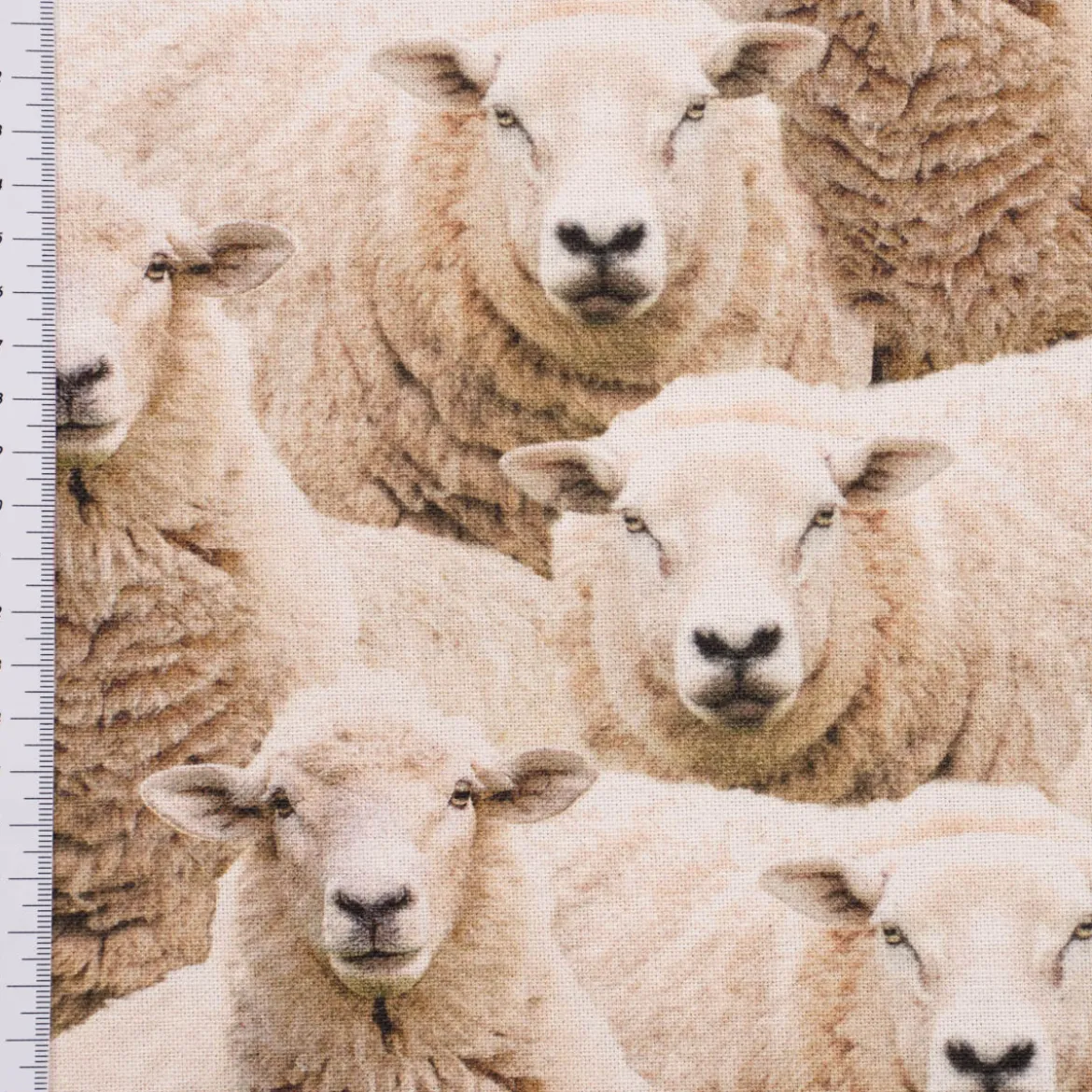 Dekostoff Baumwollstoff Halbpanama Sheep Flock Schafherde beige 1,40m Breite