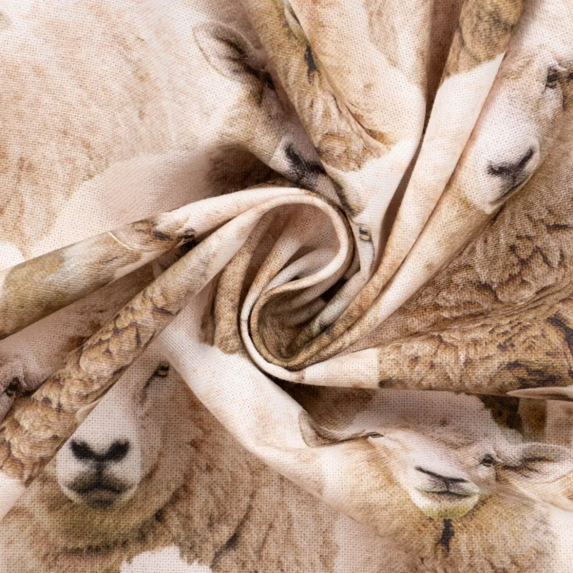 Dekostoff Baumwollstoff Halbpanama Sheep Flock Schafherde beige 1,40m Breite
