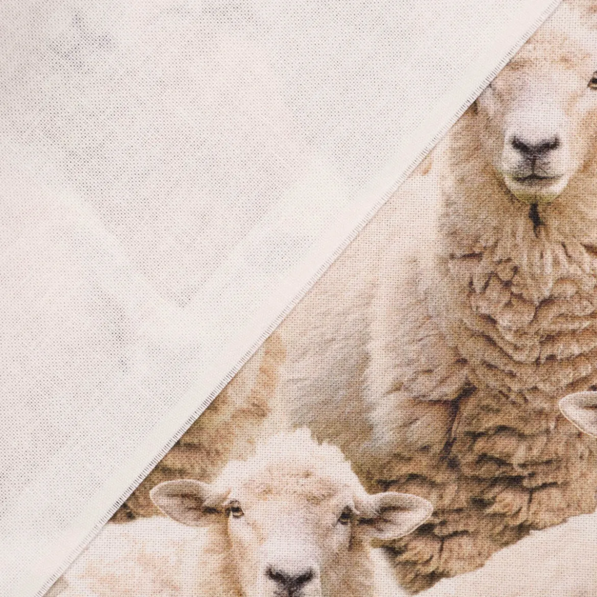 Dekostoff Baumwollstoff Halbpanama Sheep Flock Schafherde beige 1,40m Breite