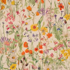 Dekostoff Baumwollstoff Halbpanama Leinenlook Wildflower Sunny Field Wiesenblumen natur bunt 1,40m Breite