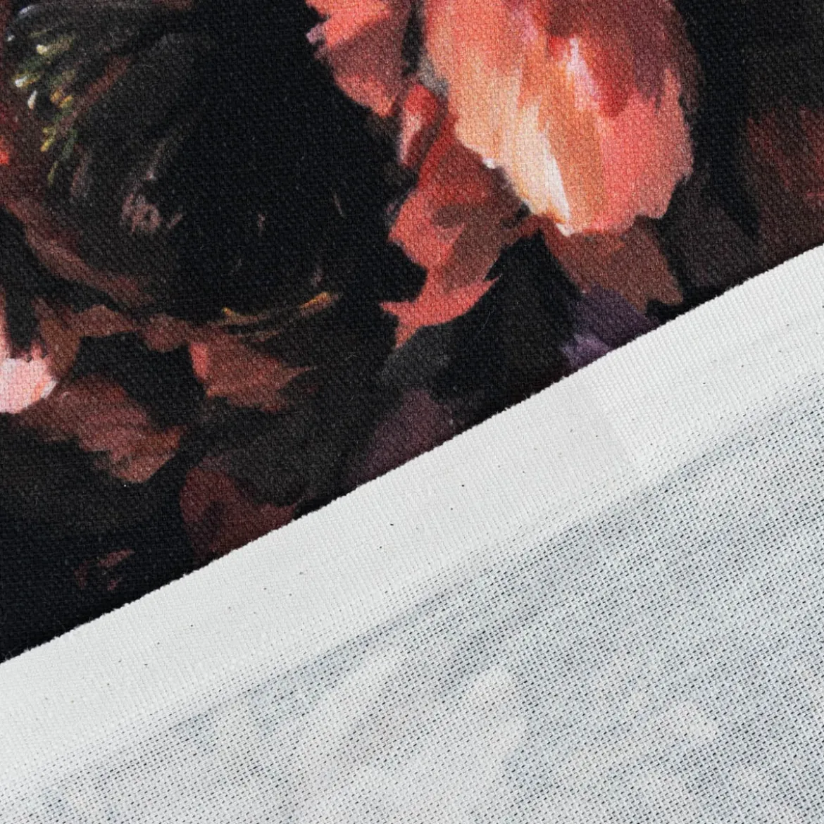 Dekostoff Baumwollstoff Halbpanama Digitaldruck Peony Handpainted Art Pfingstrosen schwarz flieder rosa 1,40m Breite
