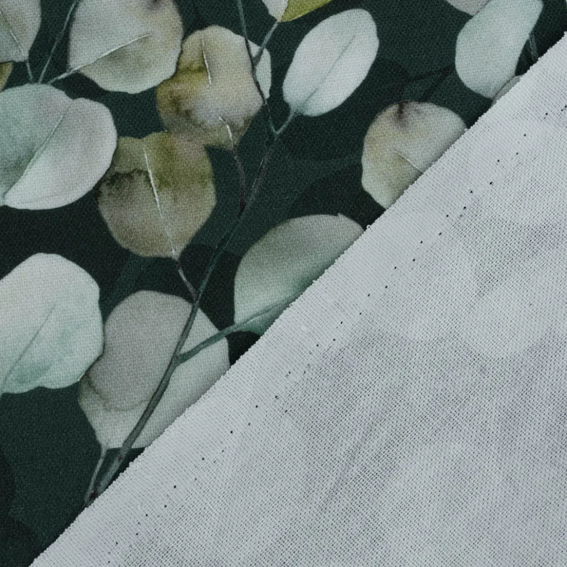 Dekostoff Baumwollstoff Halbpanama Digitaldruck Eucalyptus Boho Leaf Eukalyptus Blätter grün 1,40m Breite