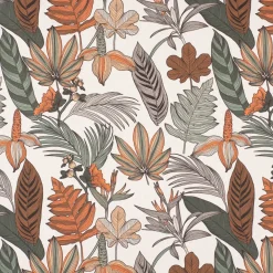 Dekostoff Baumwollstoff Halbpanama Digitaldruck Retro Blätter Blumen wollweiß orange braun 1,40m Breite