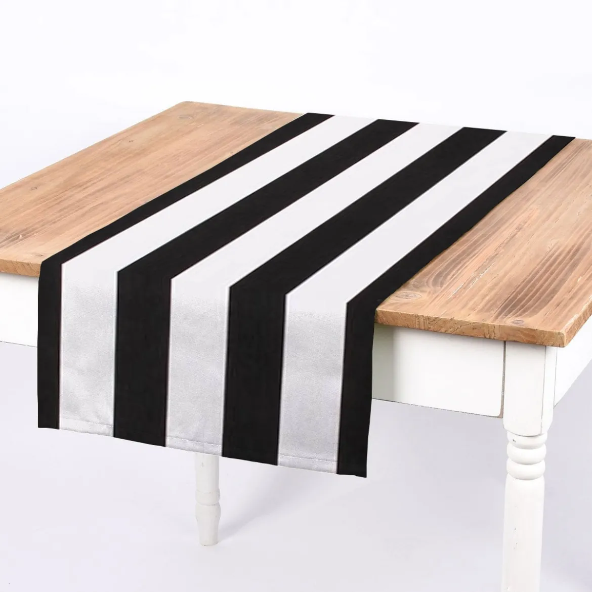 Dekostoff Baumwollstoff Köperbindung Blockstreifen schwarz weiß 1,6m Breite