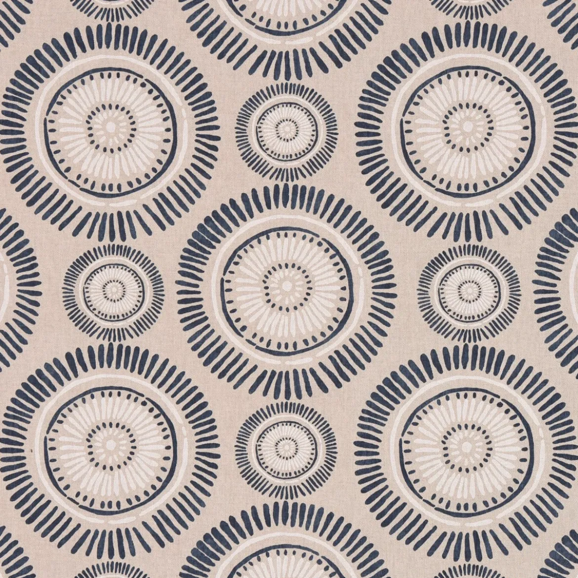 Dekostoff Baumwollstoff Mandala Kreise Punkte Striche natur nachtblau cremeweiß 2,8m Breite