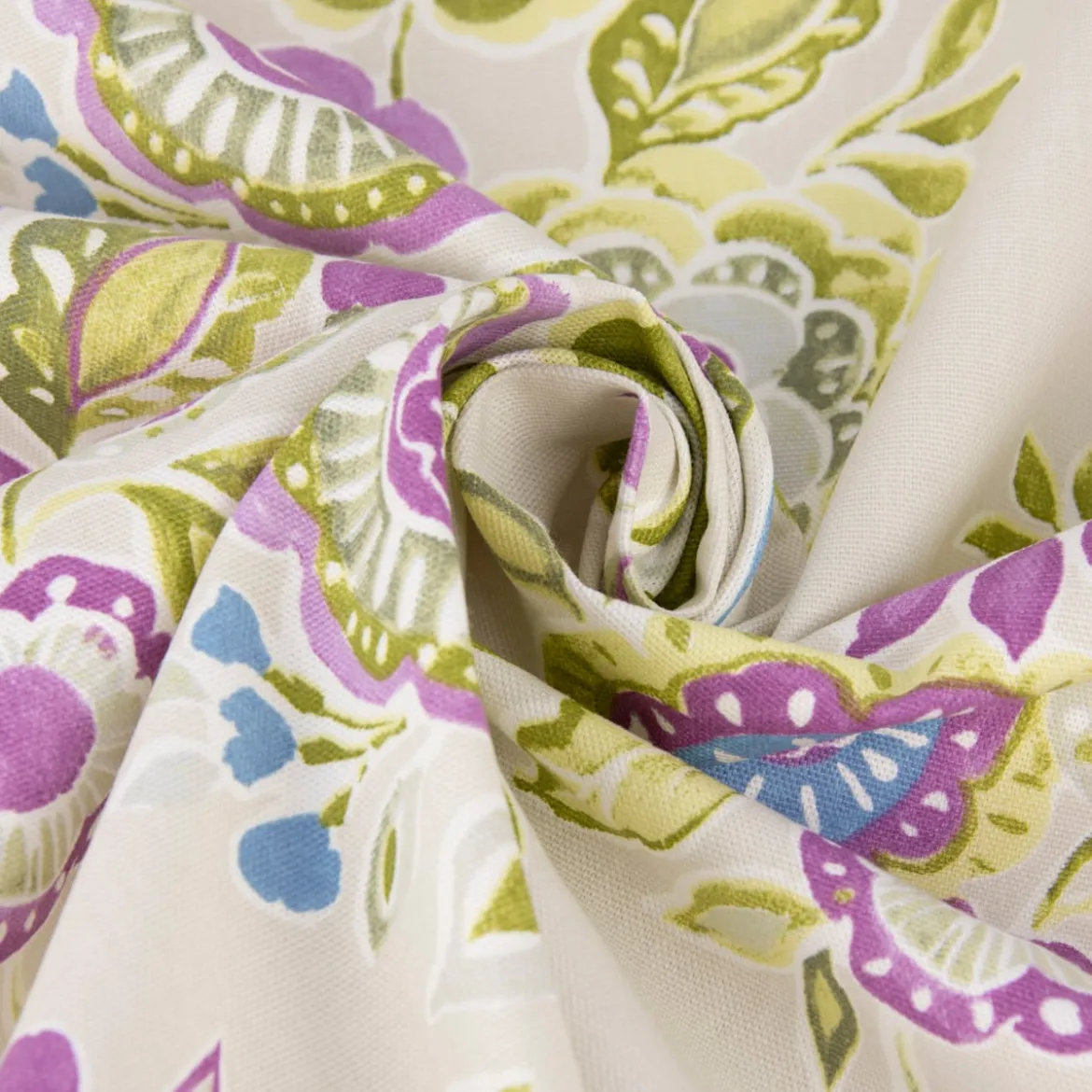 Dekostoff Baumwollstoff Mirabelle Blumen Blüten abstrakt beige grün lila 1,38m Breite