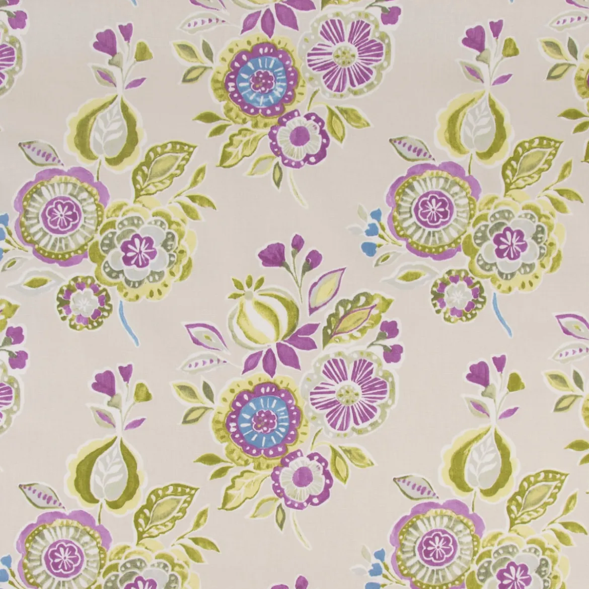 Dekostoff Baumwollstoff Mirabelle Blumen Blüten abstrakt beige grün lila 1,38m Breite