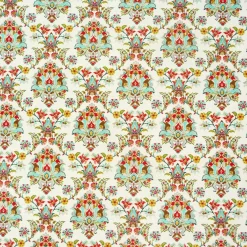 Dekostoff Baumwollstoff natur Ornament mint grün rot braun 1,50m Breite