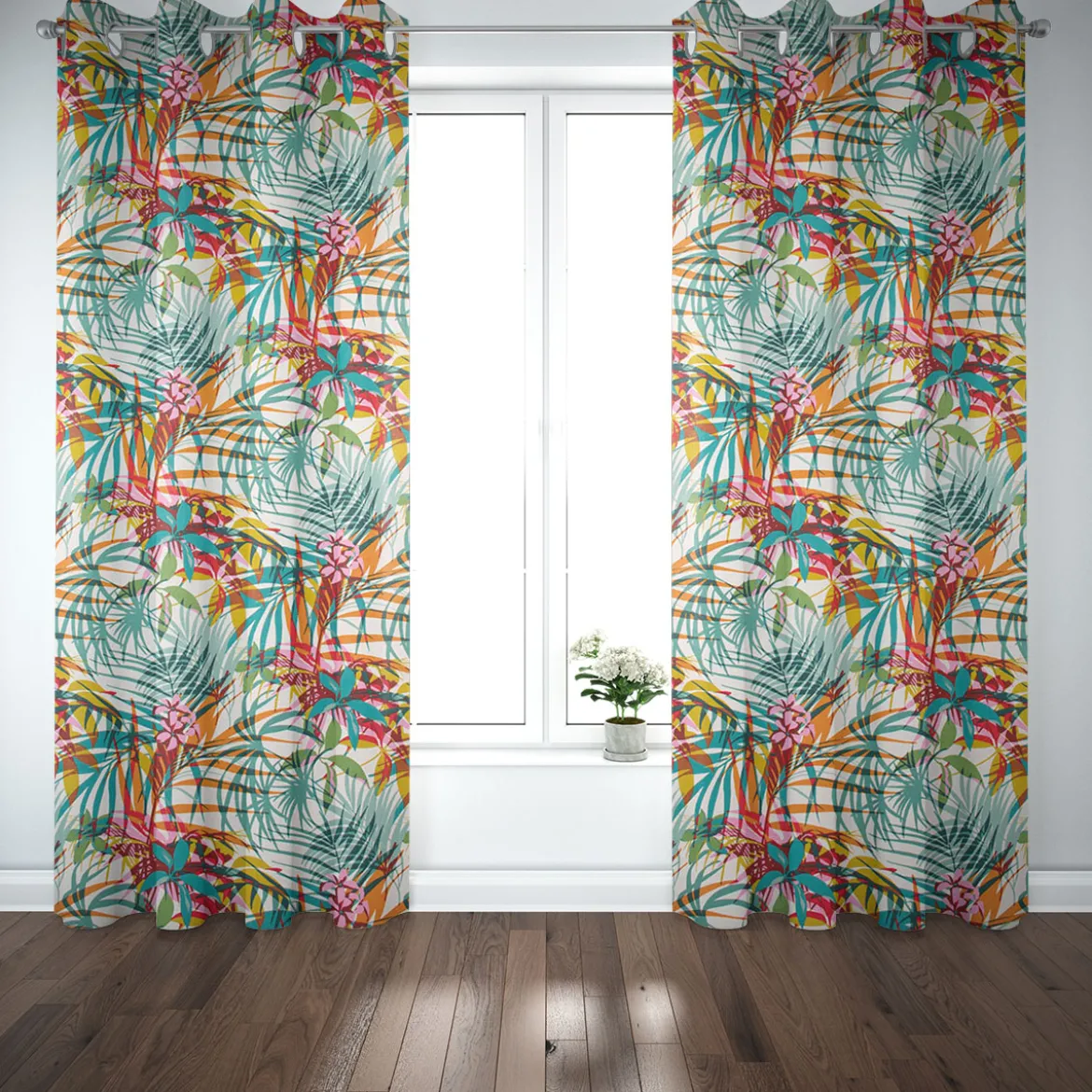 Dekostoff Baumwollstoff Poerani Exotik Blätter Blumen bunt 160cm Breite