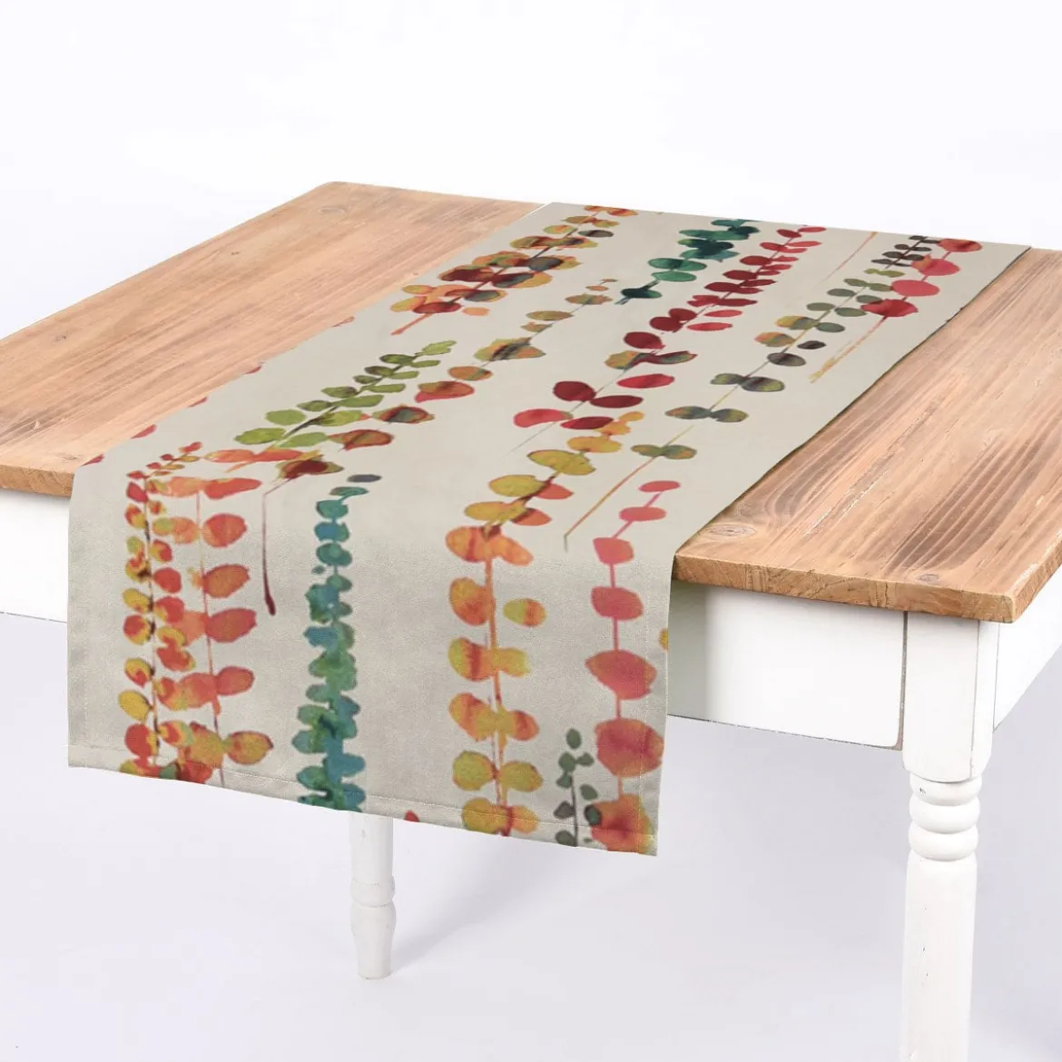 Dekostoff Baumwollstoff Ranken Blätter Aquarell beige terrakotta grün rot 1,37m Breite