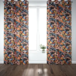 Dekostoff Baumwollstoff Satin Digitaldruck Santana Art Deco Blumen Blättter schwarz bunt 140cm Breite