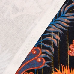 Dekostoff Baumwollstoff Satin Digitaldruck Santana Art Deco Blumen Blättter schwarz bunt 140cm Breite