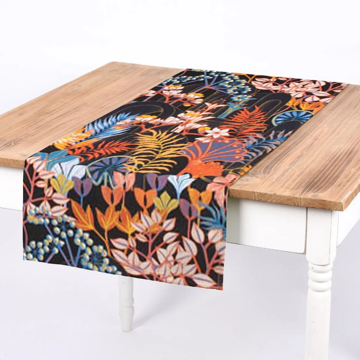 Dekostoff Baumwollstoff Satin Digitaldruck Santana Art Deco Blumen Blättter schwarz bunt 140cm Breite