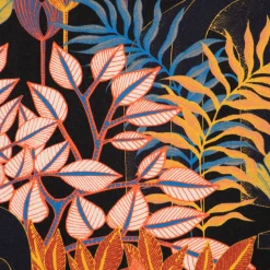 Dekostoff Baumwollstoff Satin Digitaldruck Santana Art Deco Blumen Blättter schwarz bunt 140cm Breite