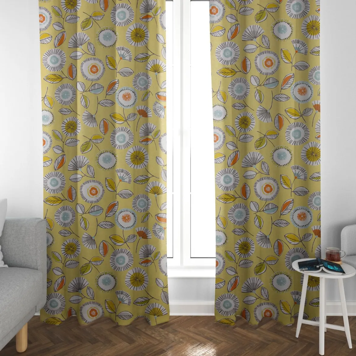 Dekostoff Baumwollstoff Sundance Blumen hellgrün braun orange aqua 1,4m Breite