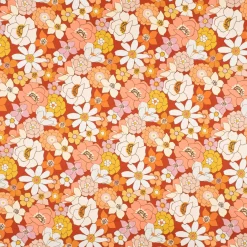 Dekostoff Baumwollstoff SUSANNE Blumen Blüten ziegelrot weiß ocker rosa 1,5m Breite