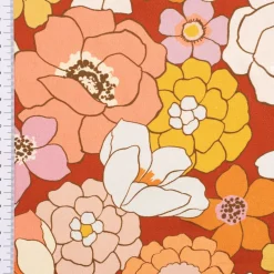 Dekostoff Baumwollstoff SUSANNE Blumen Blüten ziegelrot weiß ocker rosa 1,5m Breite