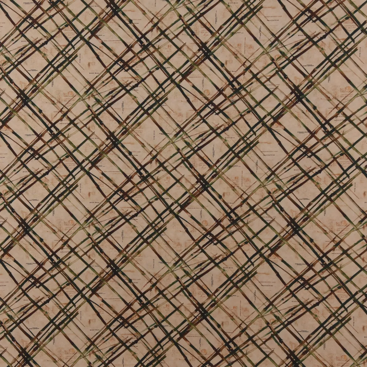 Dekostoff Baumwollstoff Tischdeckenstoff Bambuszweige beige grün braun 1,60m Breite