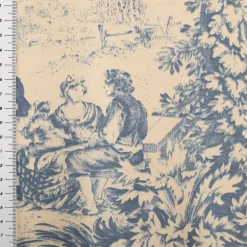 Dekostoff Baumwollstoff Toile de Jouy Festin Halbpanama natur blau 1,4m Breite