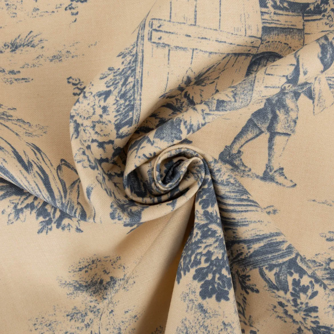 Dekostoff Baumwollstoff Toile de Jouy Festin Halbpanama natur blau 1,4m Breite