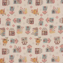 Dekostoff Baumwollstoff Weihnachten Häuser natur rosa blau rot gelb 1,4m Breite