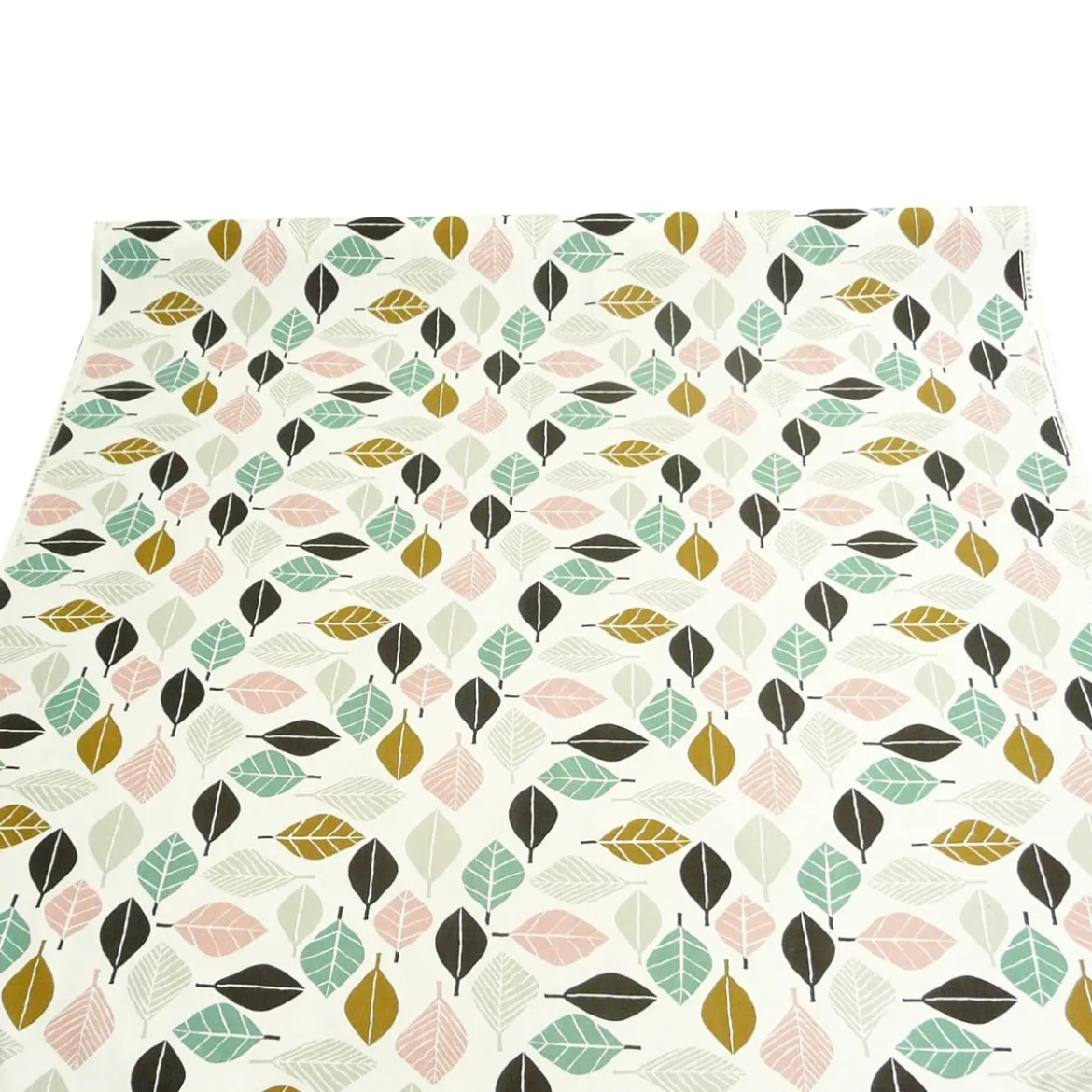 Dekostoff Blätter weiß petrol rosa 137cm