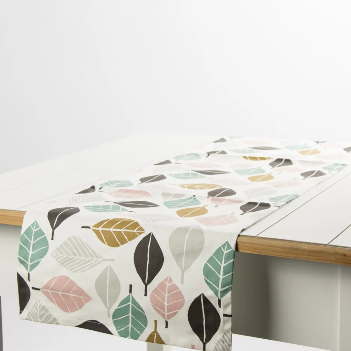 Dekostoff Blätter weiß petrol rosa 137cm