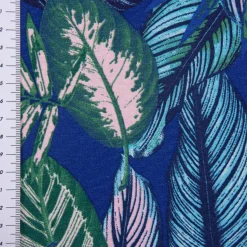 Dekostoff Canvas Ottoman Baumwollstoff Dschungelpflanzen Blätter blau hellblau grün rosa 1,40m Breite