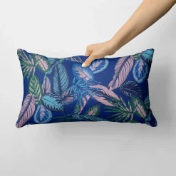 Dekostoff Canvas Ottoman Baumwollstoff Dschungelpflanzen Blätter blau hellblau grün rosa 1,40m Breite
