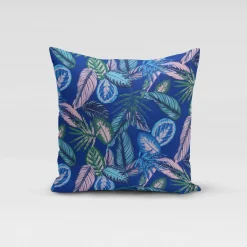 Dekostoff Canvas Ottoman Baumwollstoff Dschungelpflanzen Blätter blau hellblau grün rosa 1,40m Breite