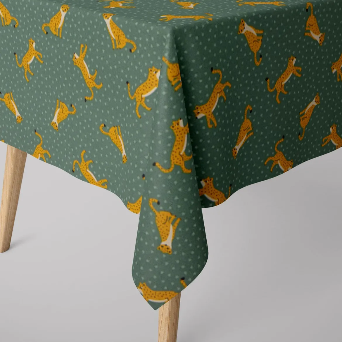 Dekostoff Canvas Ottoman Leopard Punkte grün gelb 1,40m Breite